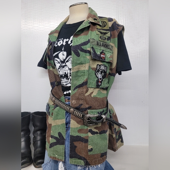 US Army / Vamp Designs Jackets & Blazers - US Army Military Camo Vest Hippie Grunge Upcycled